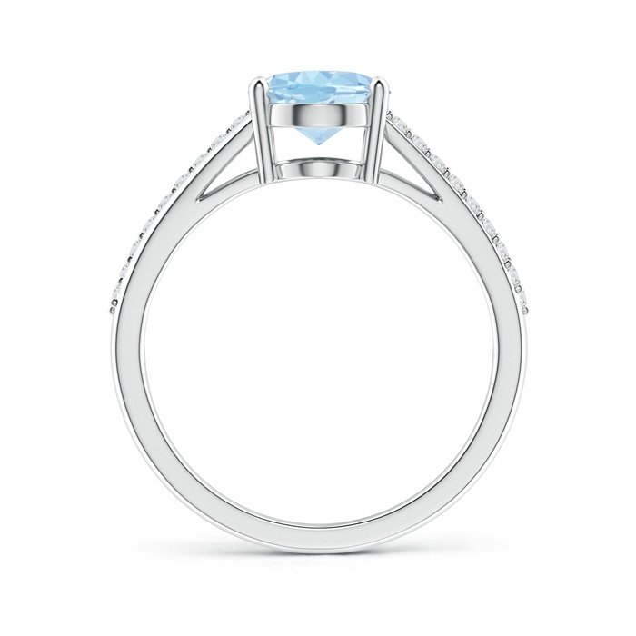 9x7mm AAA Oval Aquamarine Split Shank Ring with Diamond Accents in P950 Platinum product image