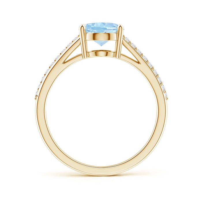 9x7mm AAA Oval Aquamarine Split Shank Ring with Diamond Accents in Yellow Gold product image
