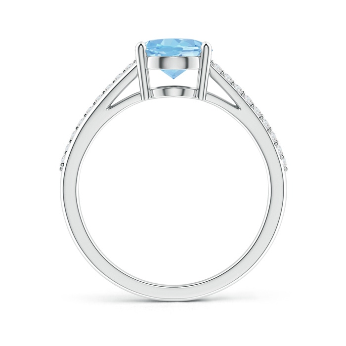 9x7mm AAAA Oval Aquamarine Split Shank Ring with Diamond Accents in P950 Platinum product image