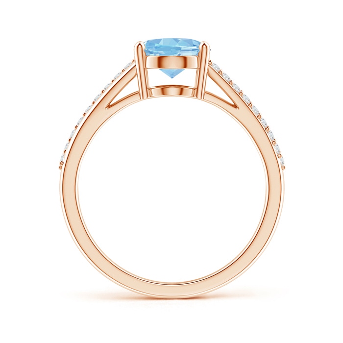 9x7mm AAAA Oval Aquamarine Split Shank Ring with Diamond Accents in Rose Gold product image