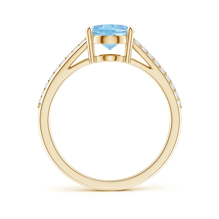 9x7mm AAAA Oval Aquamarine Split Shank Ring with Diamond Accents in Yellow Gold product image