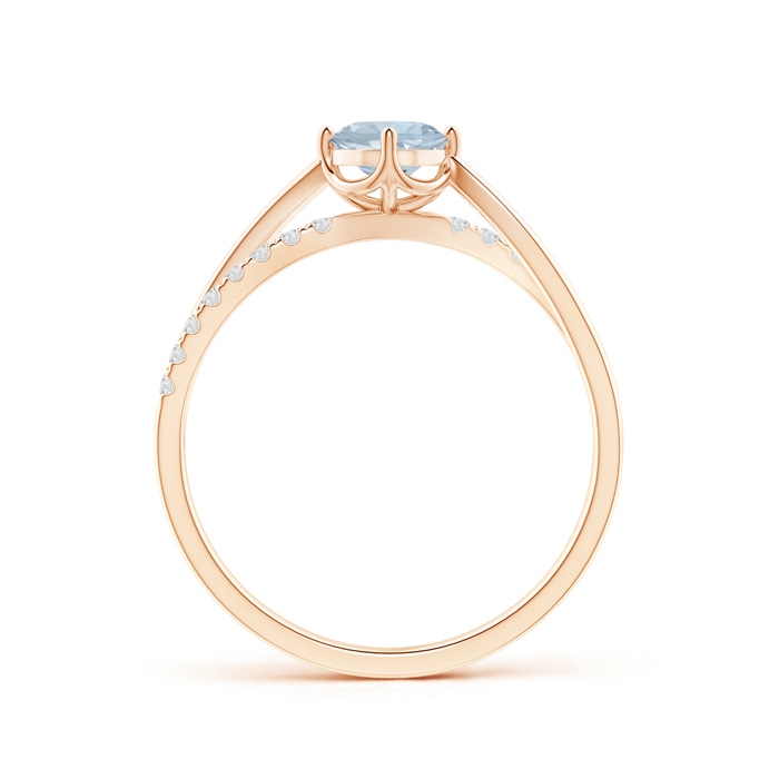 5mm A Round Aquamarine Split Shank Ring with Diamond Accents in Rose Gold side-1