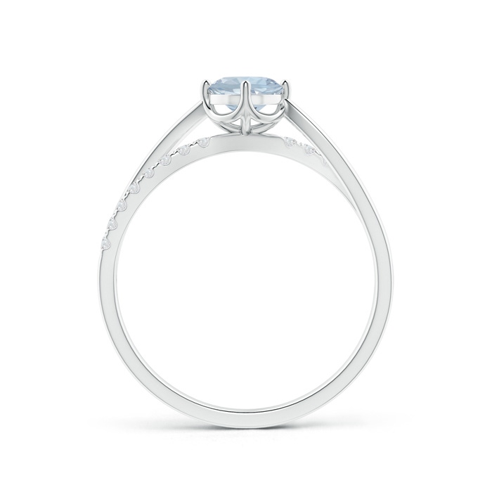 5mm A Round Aquamarine Split Shank Ring with Diamond Accents in White Gold side-1