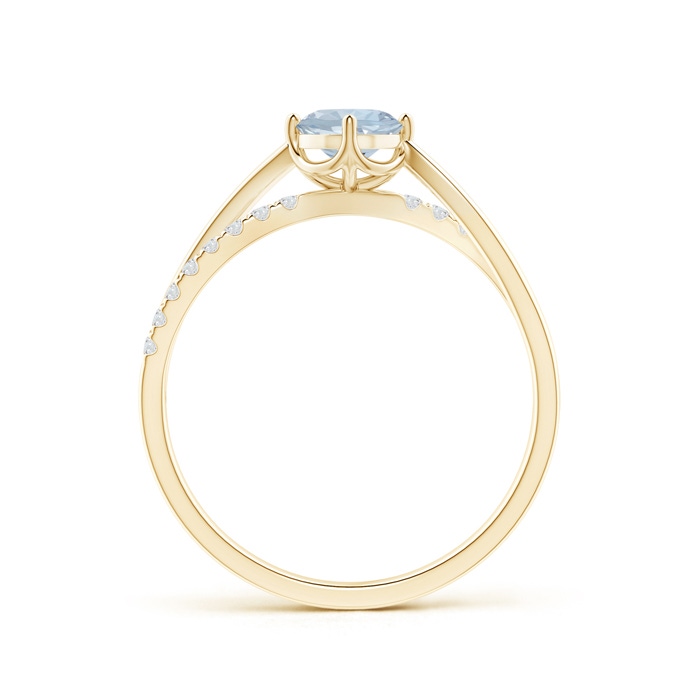 5mm A Round Aquamarine Split Shank Ring with Diamond Accents in Yellow Gold side-1