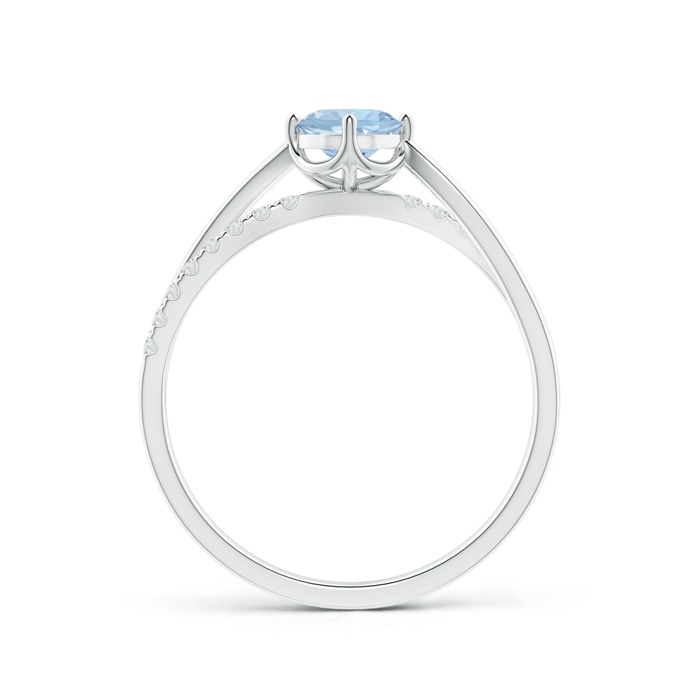 5mm AA Round Aquamarine Split Shank Ring with Diamond Accents in White Gold side-1