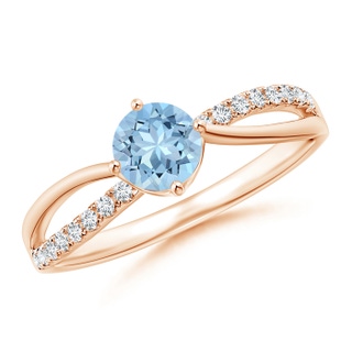 5mm AAA Round Aquamarine Split Shank Ring with Diamond Accents in Rose Gold