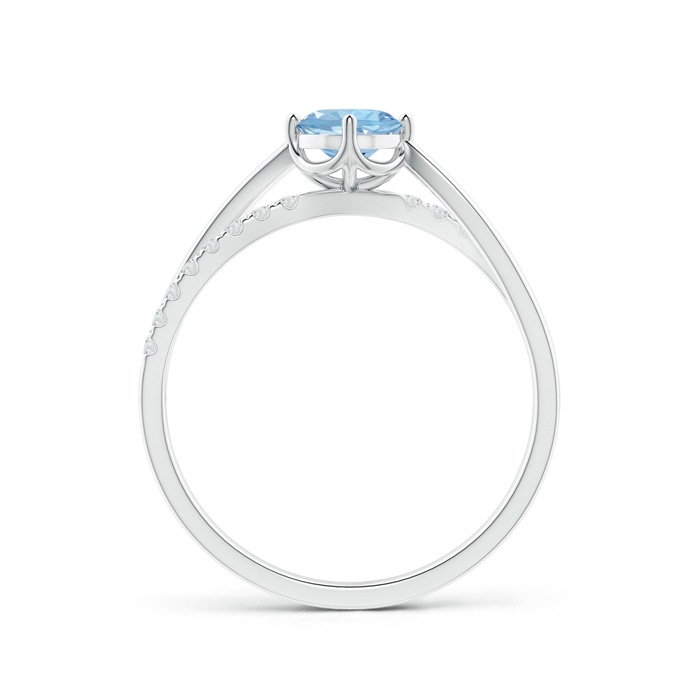 5mm AAA Round Aquamarine Split Shank Ring with Diamond Accents in White Gold side-1