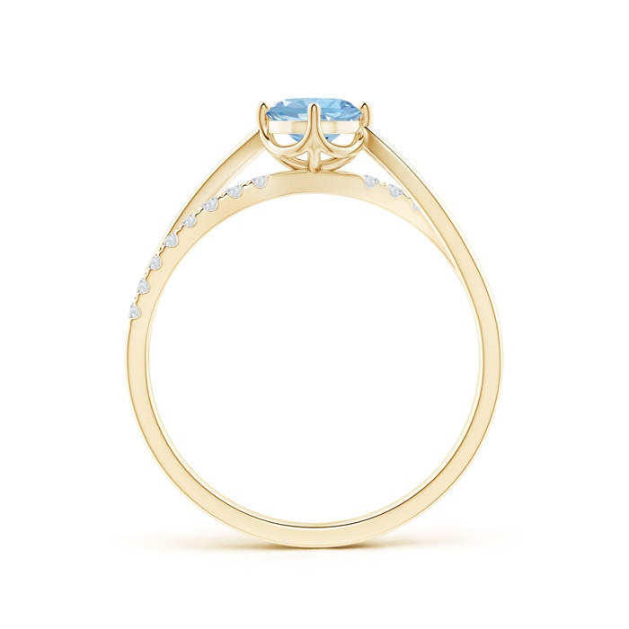 5mm AAA Round Aquamarine Split Shank Ring with Diamond Accents in Yellow Gold side-1