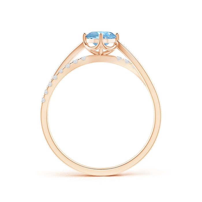 5mm AAAA Round Aquamarine Split Shank Ring with Diamond Accents in Rose Gold side-1