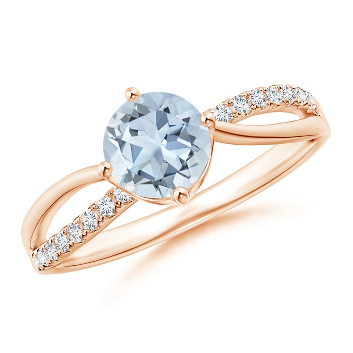 6mm A Round Aquamarine Split Shank Ring with Diamond Accents in Rose Gold 