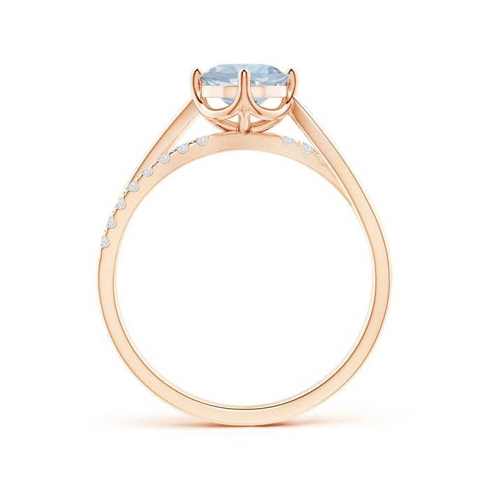 6mm A Round Aquamarine Split Shank Ring with Diamond Accents in Rose Gold side-1