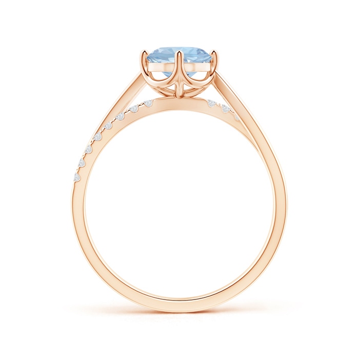 6mm AA Round Aquamarine Split Shank Ring with Diamond Accents in Rose Gold side-1