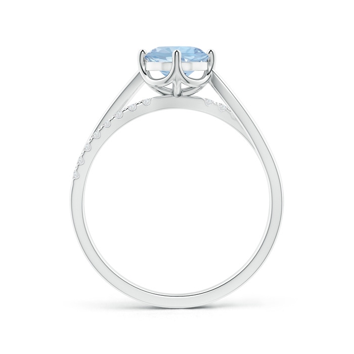 6mm AA Round Aquamarine Split Shank Ring with Diamond Accents in White Gold side-1