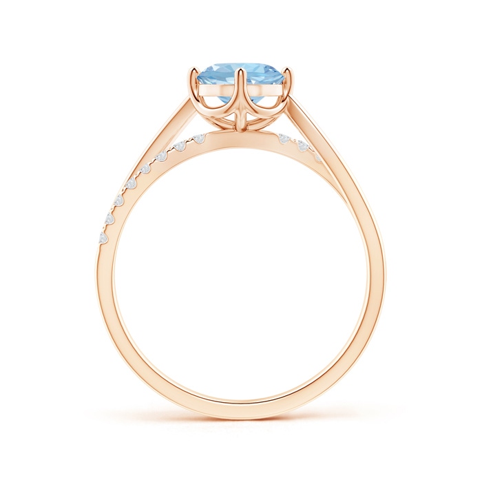 6mm AAA Round Aquamarine Split Shank Ring with Diamond Accents in Rose Gold side-1