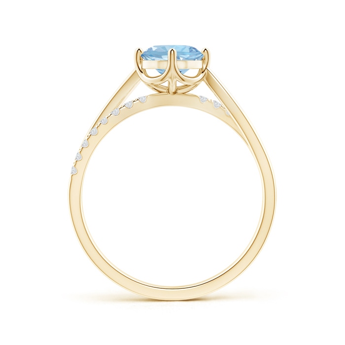 6mm AAA Round Aquamarine Split Shank Ring with Diamond Accents in Yellow Gold side-1