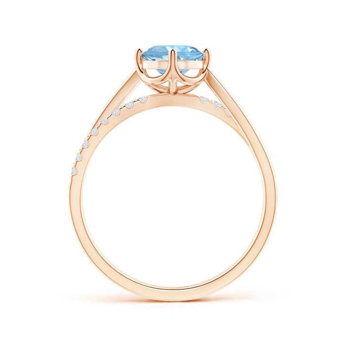 6mm AAAA Round Aquamarine Split Shank Ring with Diamond Accents in Rose Gold side-1