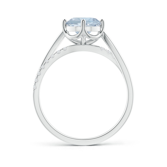 7mm A Round Aquamarine Split Shank Ring with Diamond Accents in White Gold side-1