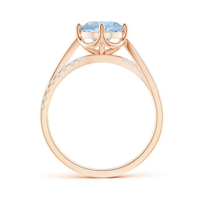 7mm AA Round Aquamarine Split Shank Ring with Diamond Accents in Rose Gold side-1