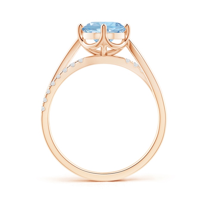 7mm AAA Round Aquamarine Split Shank Ring with Diamond Accents in Rose Gold side-1