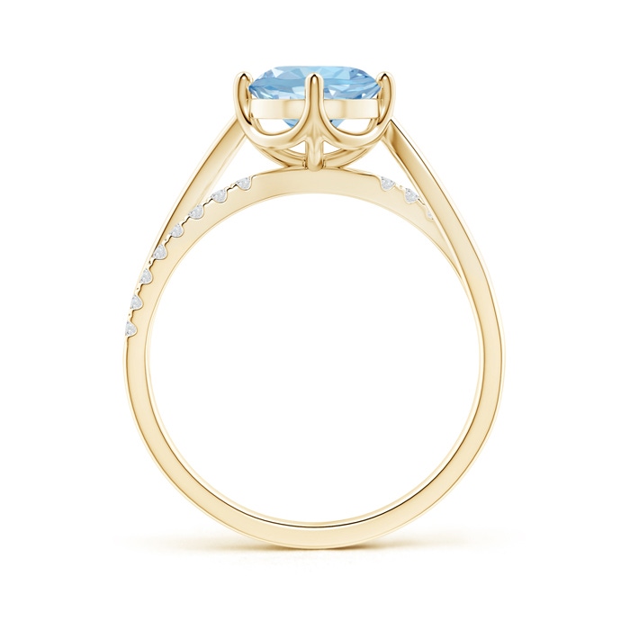 7mm AAA Round Aquamarine Split Shank Ring with Diamond Accents in Yellow Gold side-1