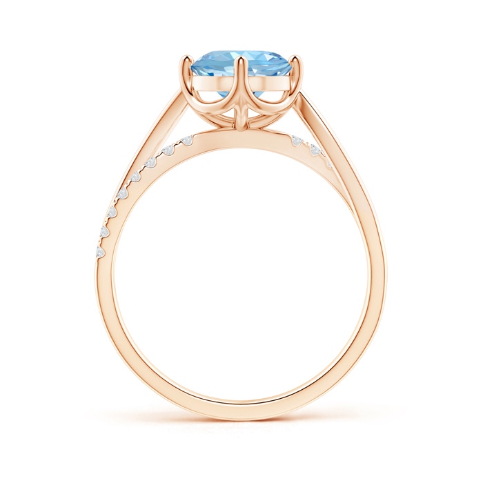 7mm AAAA Round Aquamarine Split Shank Ring with Diamond Accents in Rose Gold side-1