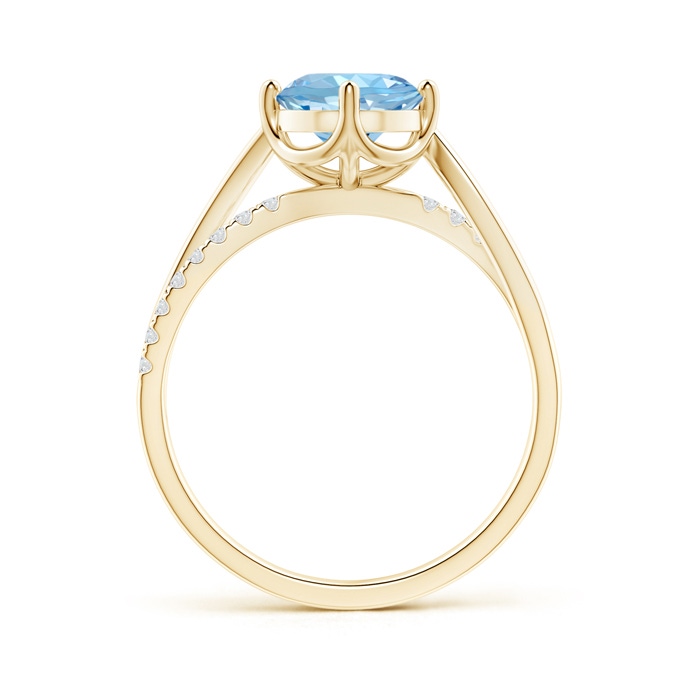 7mm AAAA Round Aquamarine Split Shank Ring with Diamond Accents in Yellow Gold side-1