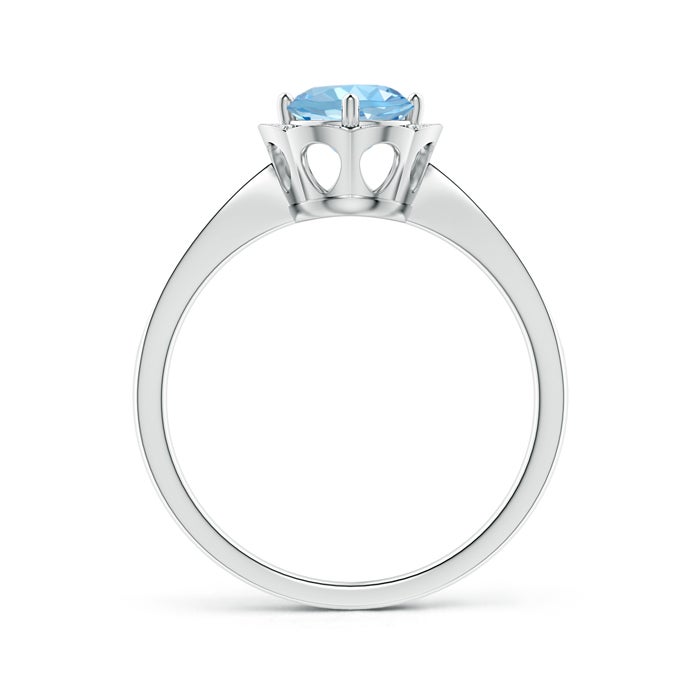 6mm AAAA Round Floral Aquamarine Ring with Diamond Accents in White Gold - side 1