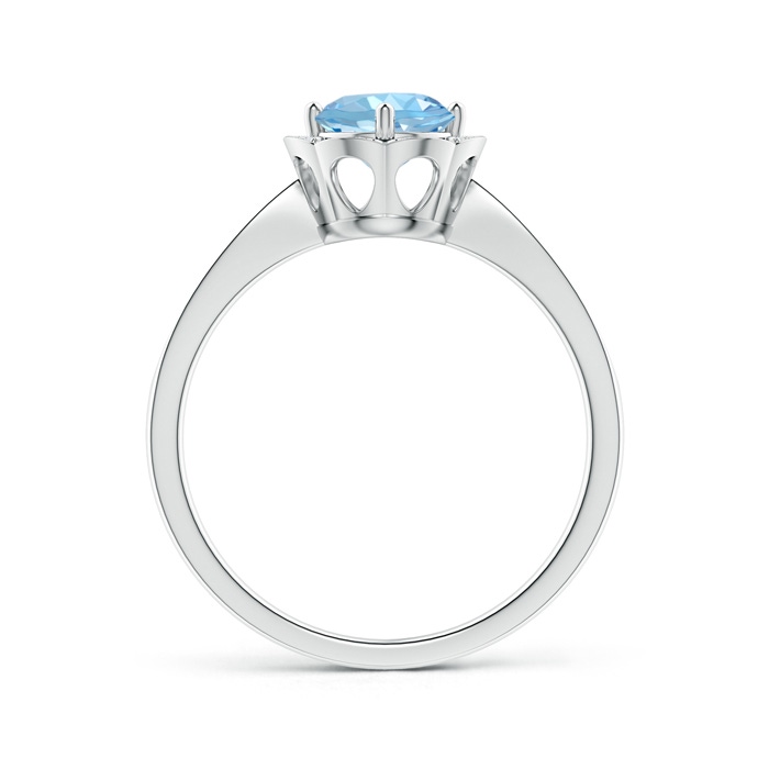 6mm AAAA Round Floral Aquamarine Ring with Diamond Accents in White Gold Product Image