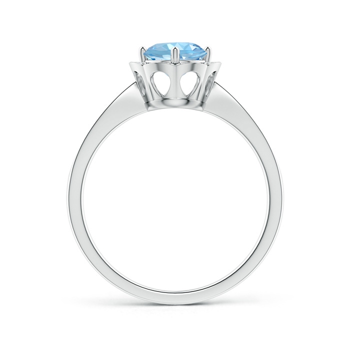 6mm AAAA Round Floral Aquamarine Ring with Diamond Accents in White Gold product image