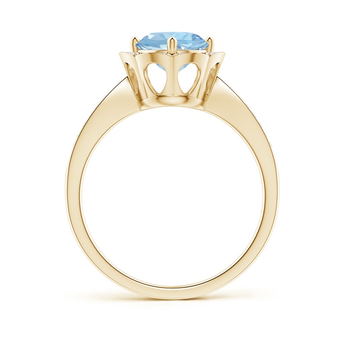 7mm AAA Round Floral Aquamarine Ring with Diamond Accents in Yellow Gold product image