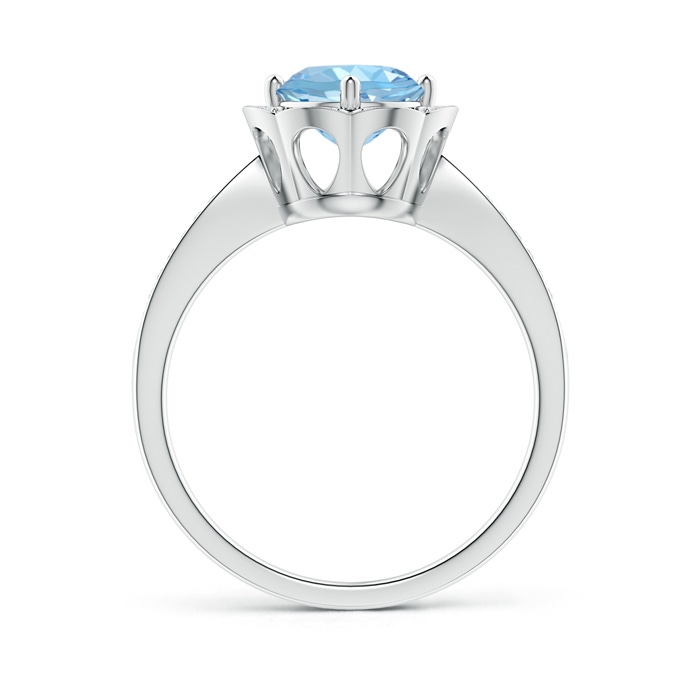 7mm AAAA Round Floral Aquamarine Ring with Diamond Accents in 9K White Gold product image