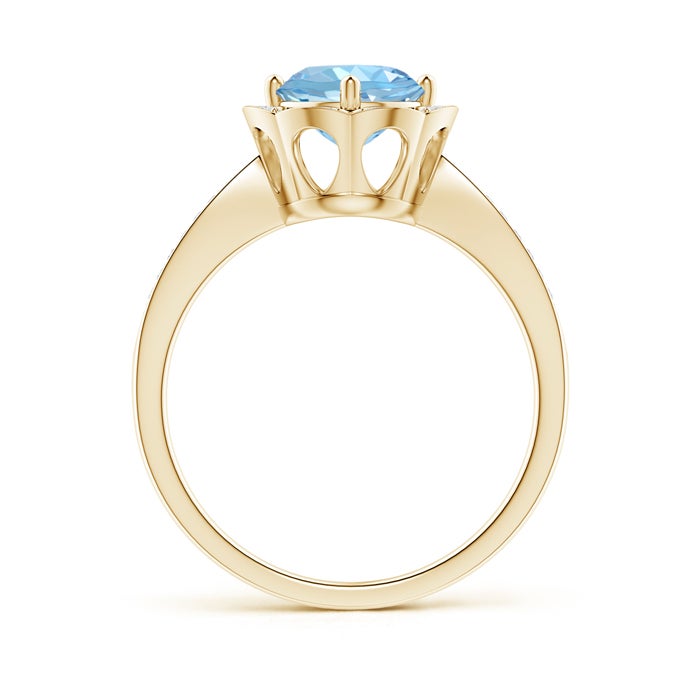 7mm AAAA Round Floral Aquamarine Ring with Diamond Accents in Yellow Gold - side 1