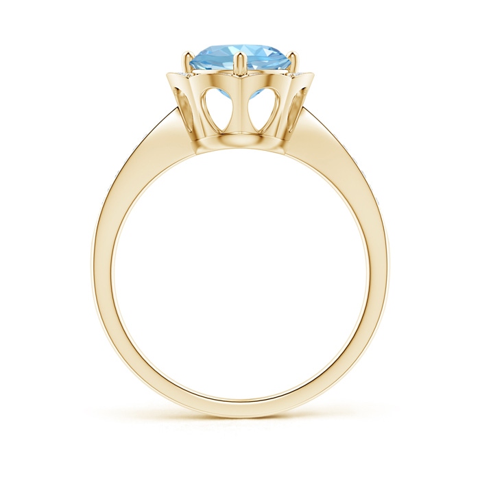 7mm AAAA Round Floral Aquamarine Ring with Diamond Accents in Yellow Gold product image