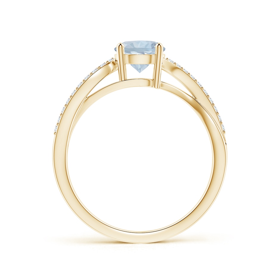 6mm A Solitaire Aquamarine Twisted Split Shank Ring in 9K Yellow Gold side-1