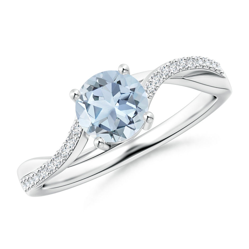 6mm A Solitaire Aquamarine Twisted Split Shank Ring in White Gold 