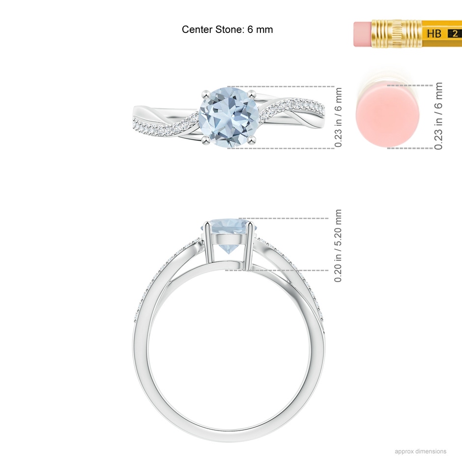 6mm A Solitaire Aquamarine Twisted Split Shank Ring in White Gold ruler