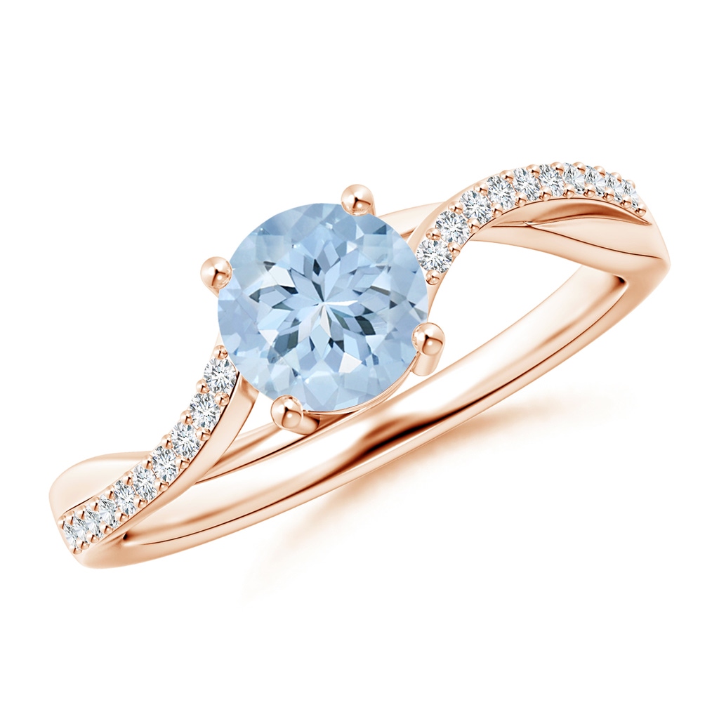 6mm AA Solitaire Aquamarine Twisted Split Shank Ring in 9K Rose Gold 