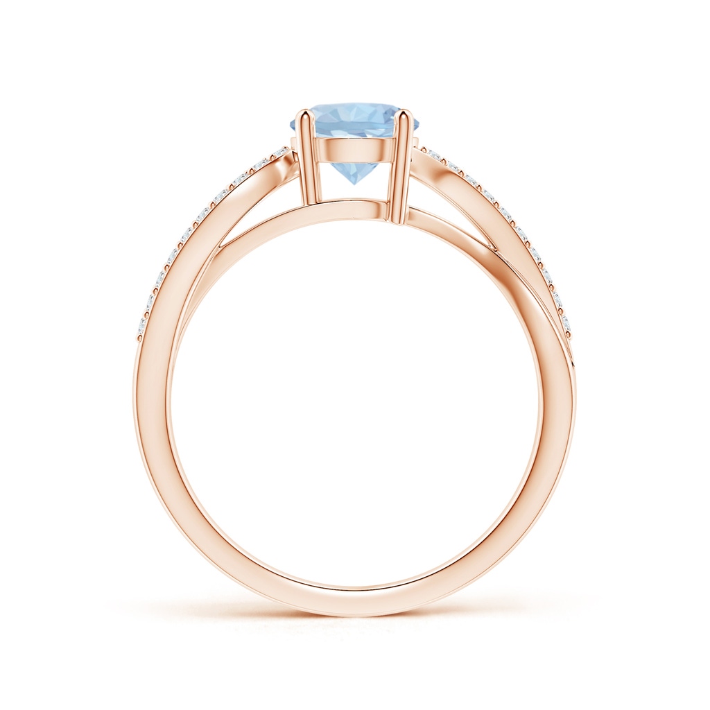 6mm AA Solitaire Aquamarine Twisted Split Shank Ring in 9K Rose Gold Side-1
