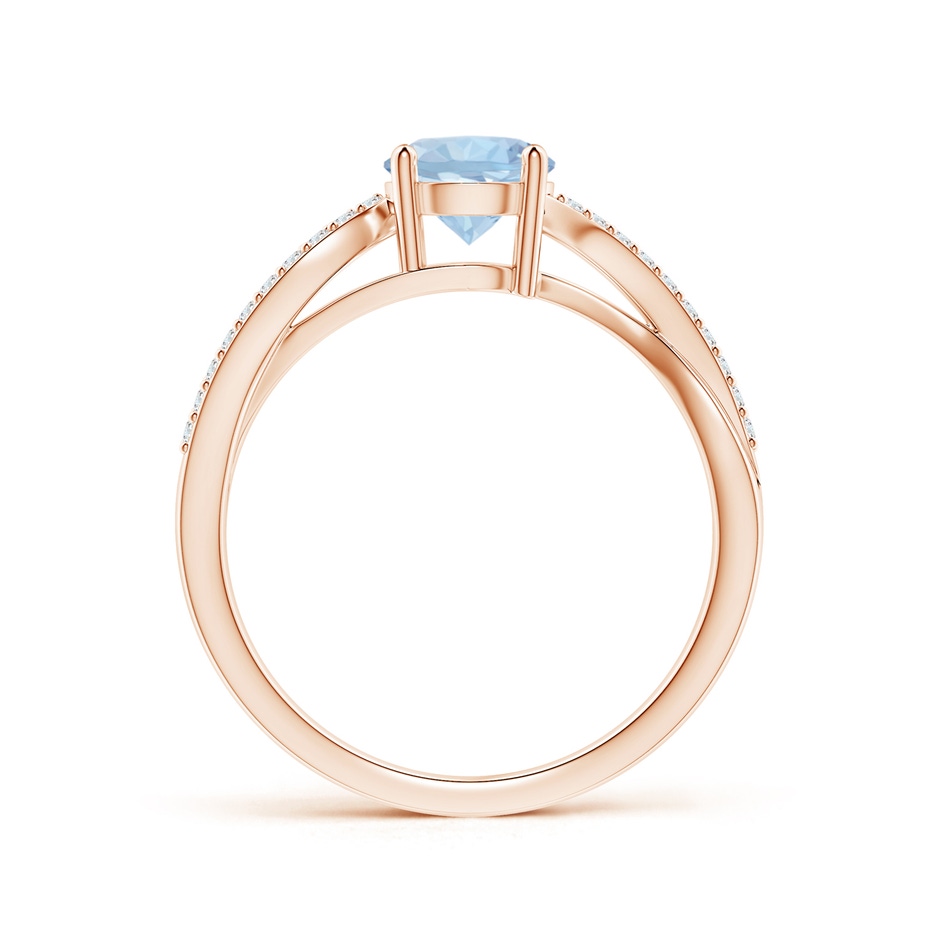 6mm AA Solitaire Aquamarine Twisted Split Shank Ring in 9K Rose Gold side-1