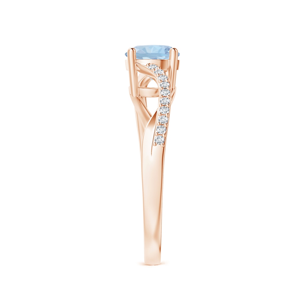 6mm AA Solitaire Aquamarine Twisted Split Shank Ring in 9K Rose Gold Side-2