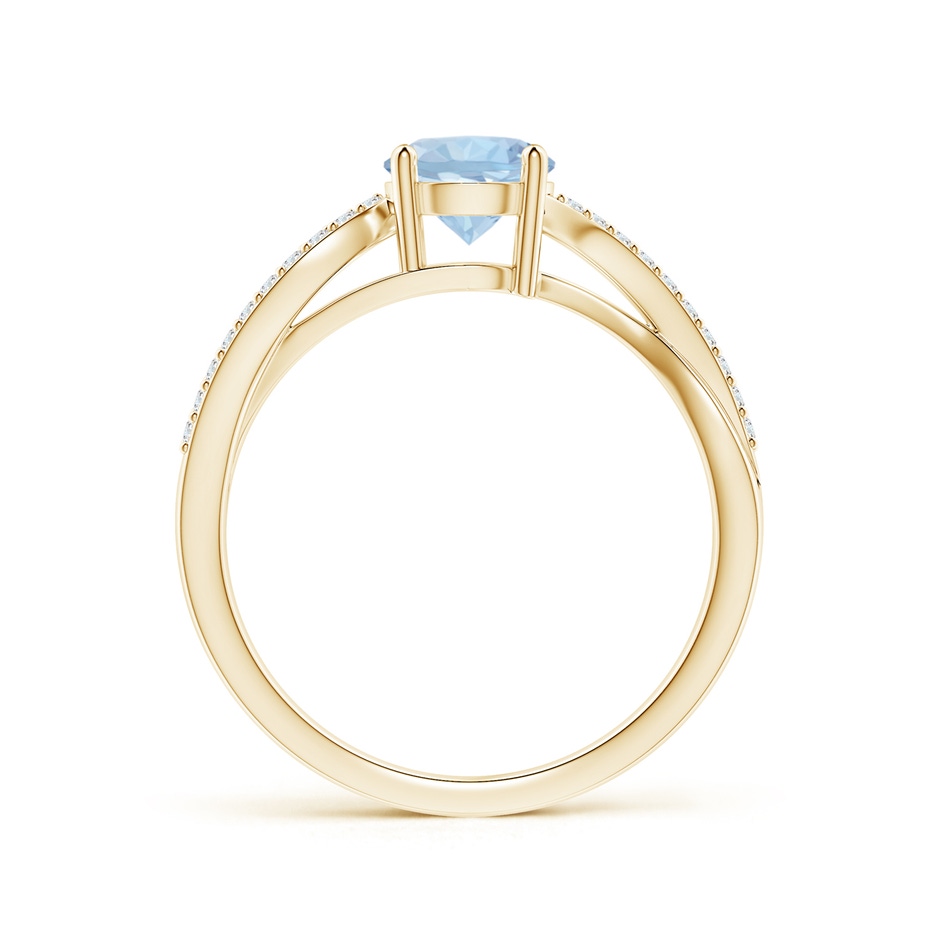 6mm AA Solitaire Aquamarine Twisted Split Shank Ring in Yellow Gold side-1