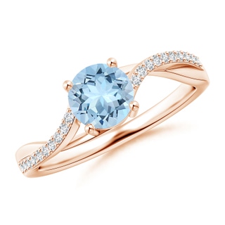 6mm AAA Solitaire Aquamarine Twisted Split Shank Ring in 10K Rose Gold