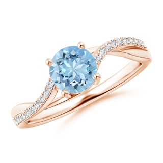 6mm AAAA Solitaire Aquamarine Twisted Split Shank Ring in 10K Rose Gold