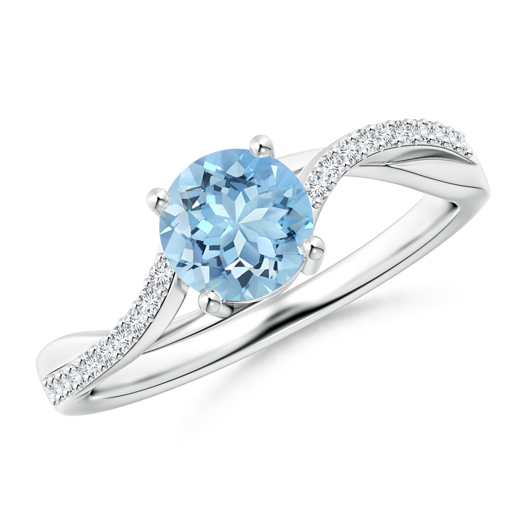 6mm AAAA Solitaire Aquamarine Twisted Split Shank Ring in White Gold