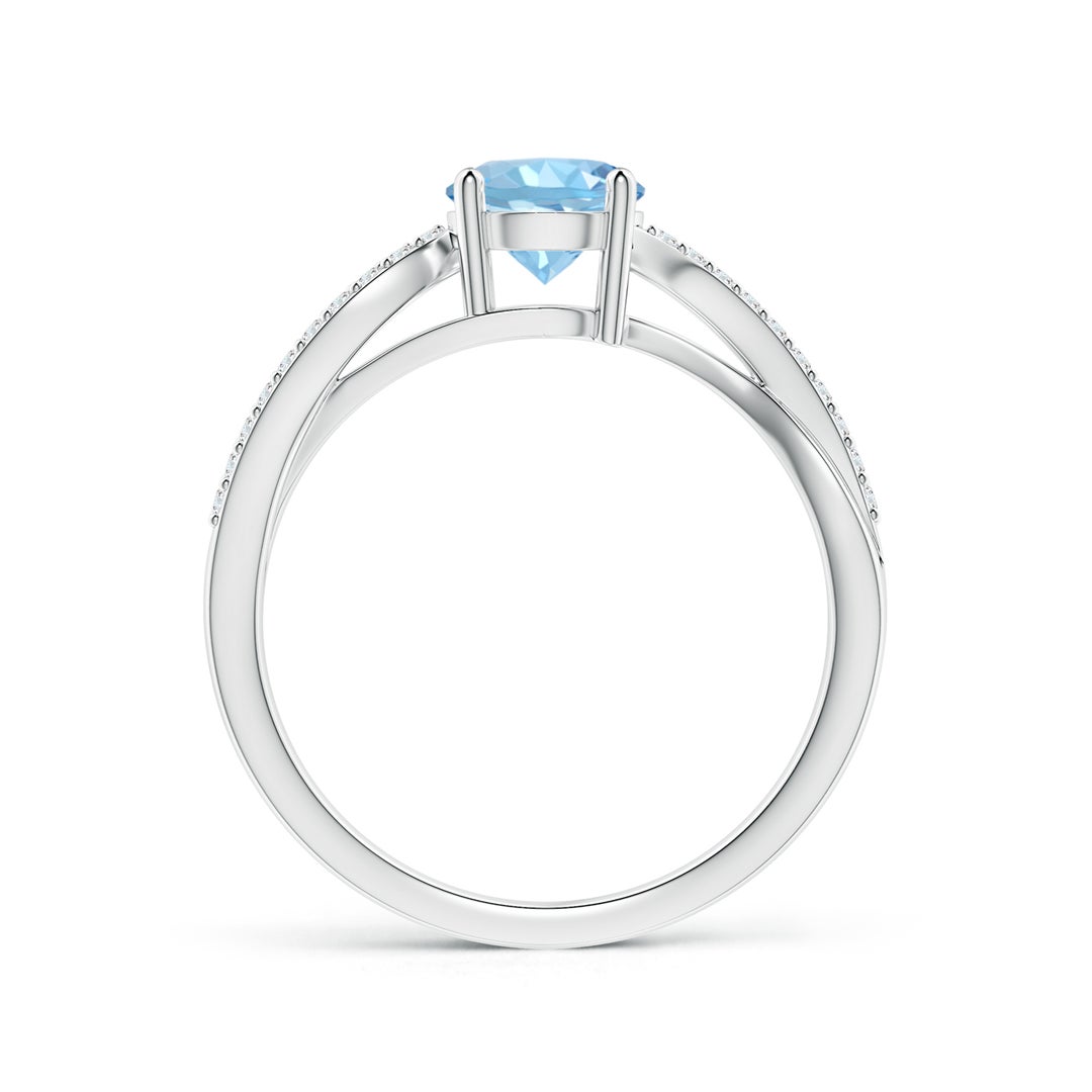 6mm AAAA Solitaire Aquamarine Twisted Split Shank Ring in White Gold - side 3