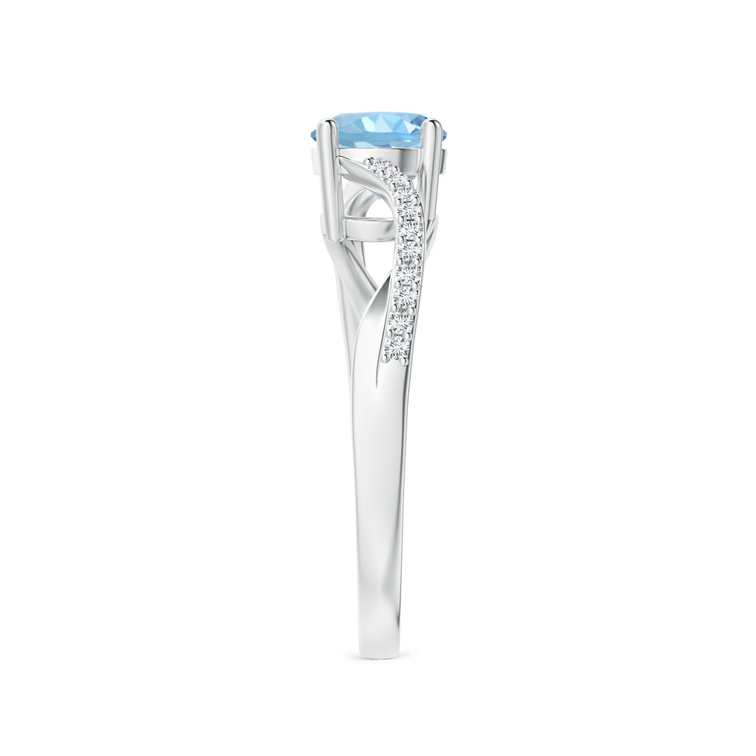 6mm AAAA Solitaire Aquamarine Twisted Split Shank Ring in White Gold - side 6