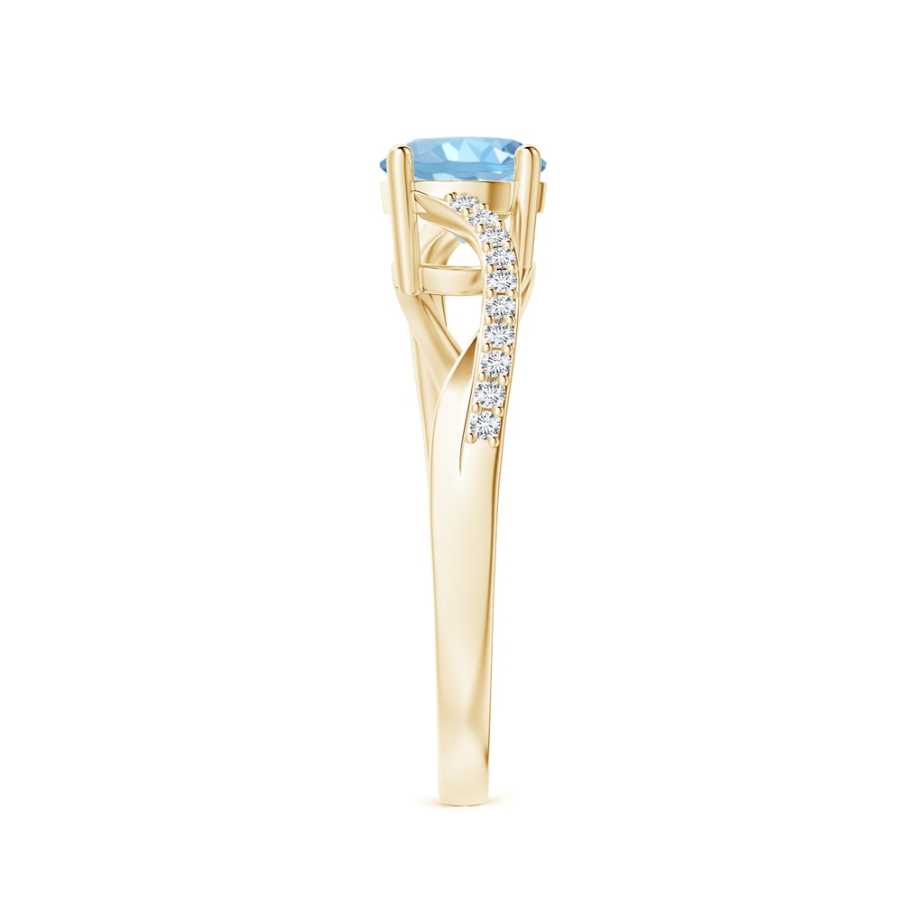6mm AAAA Solitaire Aquamarine Twisted Split Shank Ring in Yellow Gold Side-2