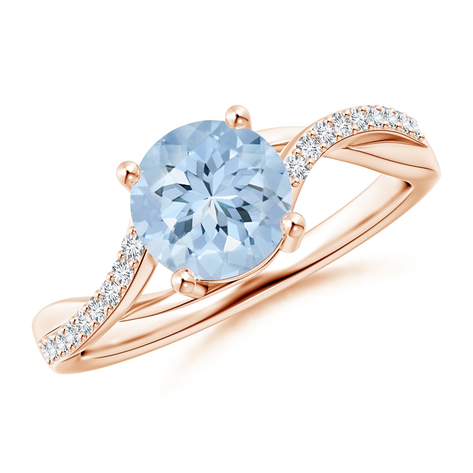 7mm AA Solitaire Aquamarine Twisted Split Shank Ring in Rose Gold 