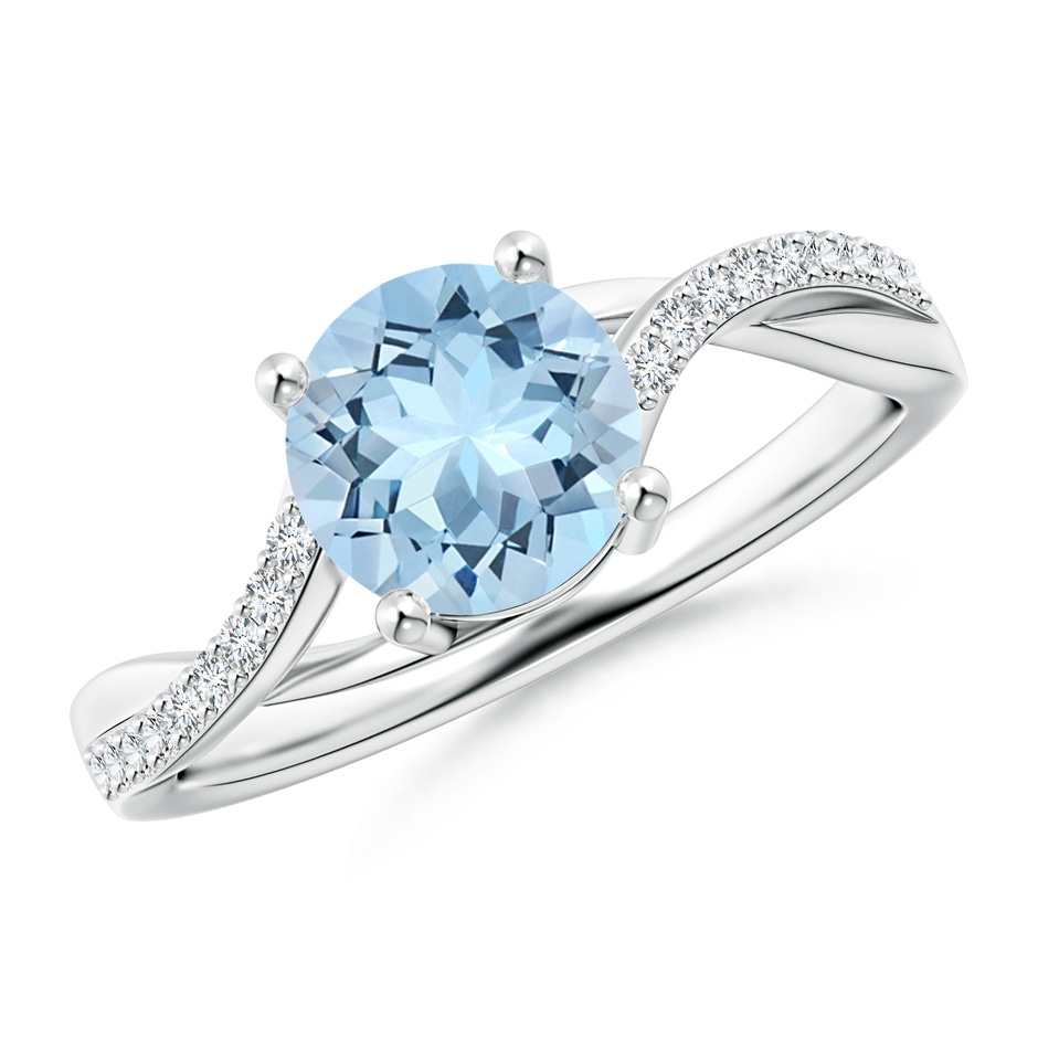 7mm AAA Solitaire Aquamarine Twisted Split Shank Ring in White Gold 