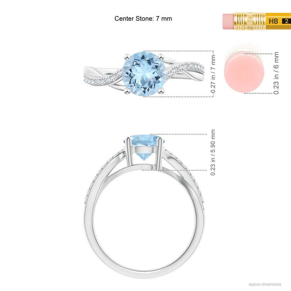 7mm AAA Solitaire Aquamarine Twisted Split Shank Ring in White Gold ruler